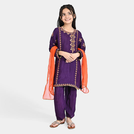 Girls Raw Silk 3 Pcs Huns-E-Jahaan-Purple