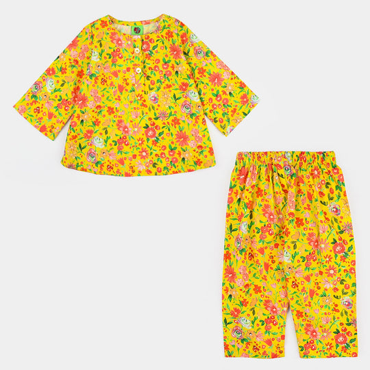 Infant Girls Cotton Printed 2 Pcs Vibrant-Yellow