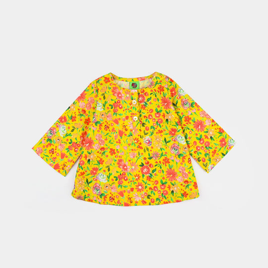 Infant Girls Cotton Printed 2 Pcs Vibrant-Yellow