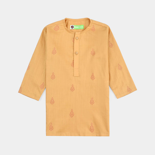 Infant Boys Cotton Slub Printed Kurta (Floral)-Mustard