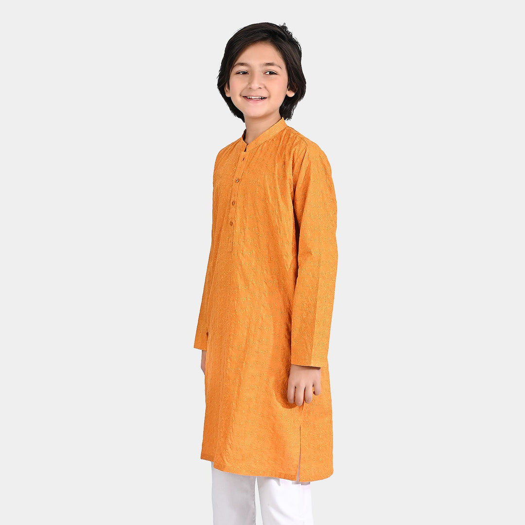 Boys Cotton Basic Kurta (Chicken)-Mustard