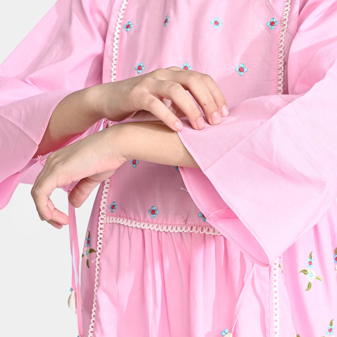 Girls Cotton Poplin Emb kurti Hope-Pink