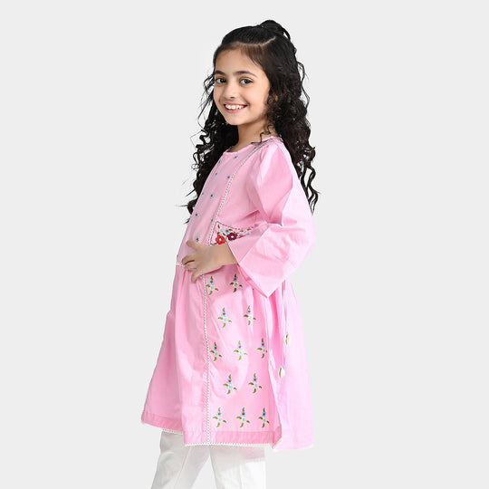 Girls Cotton Poplin Emb kurti Hope-Pink