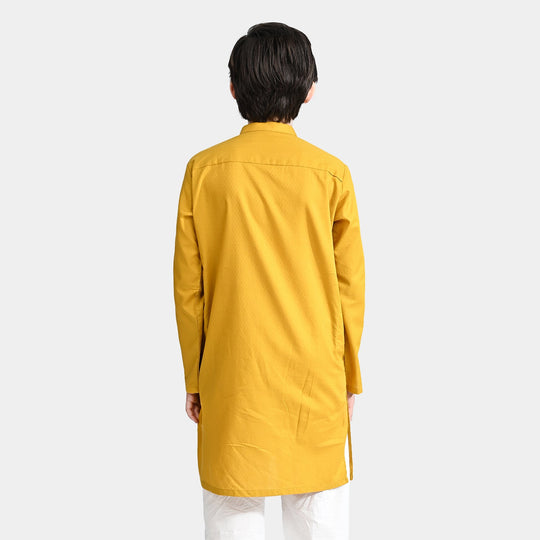 Boys Cotton Basic Kurta (Blended Square)-Mustard