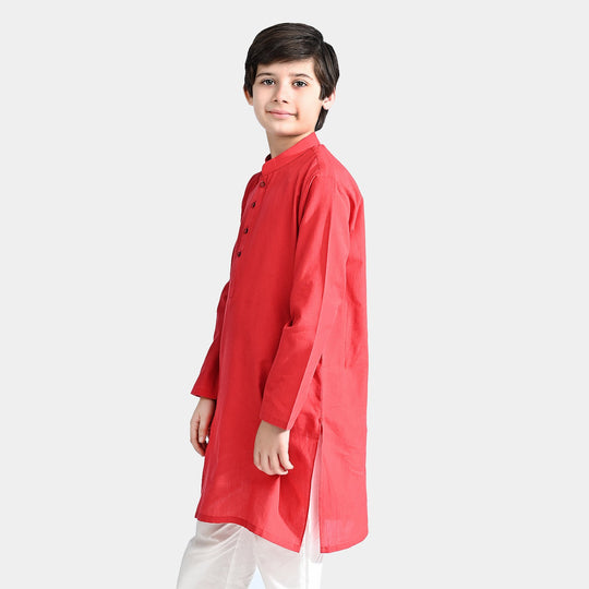 Boys Cotton Basic Kurta (Cut Style)-Red