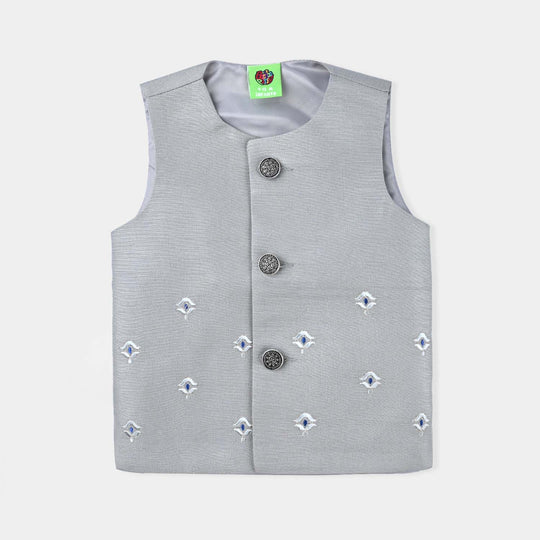 Infant Boys Poly Viscose Waistcoats (Chin Motif)-Light Grey