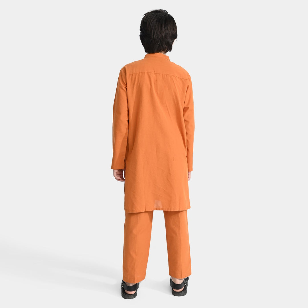 Boys Cotton Shalwar Suit (Dashed EMB)-Mustard