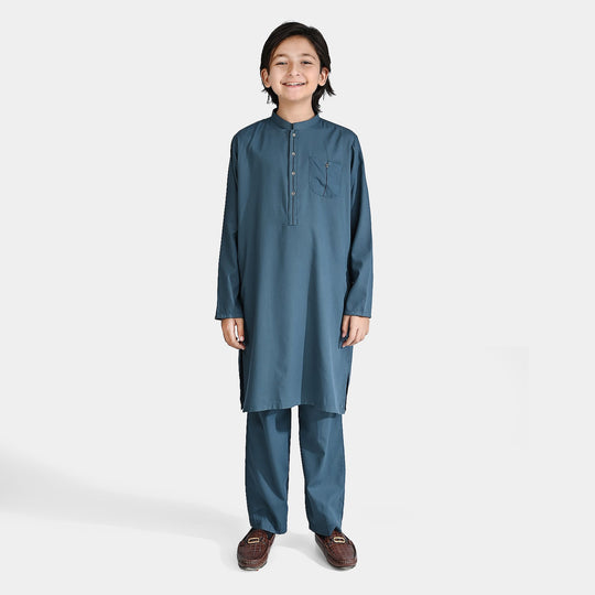 Boys Cotton Shalwar Suit (Contract Pipping)-Olive.Green