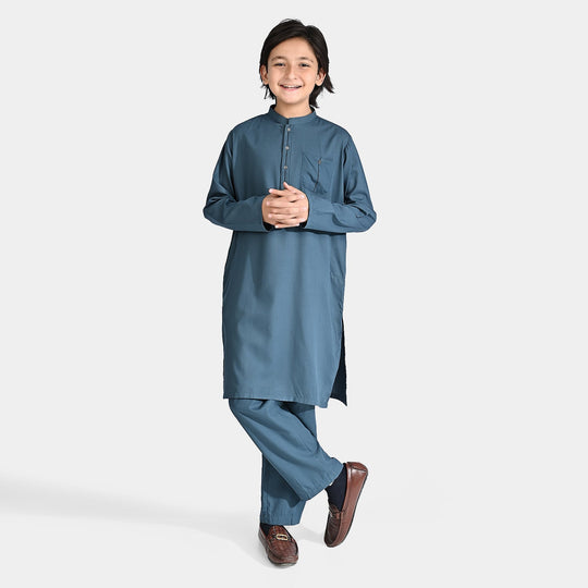 Boys Cotton Shalwar Suit (Contract Pipping)-Olive.Green