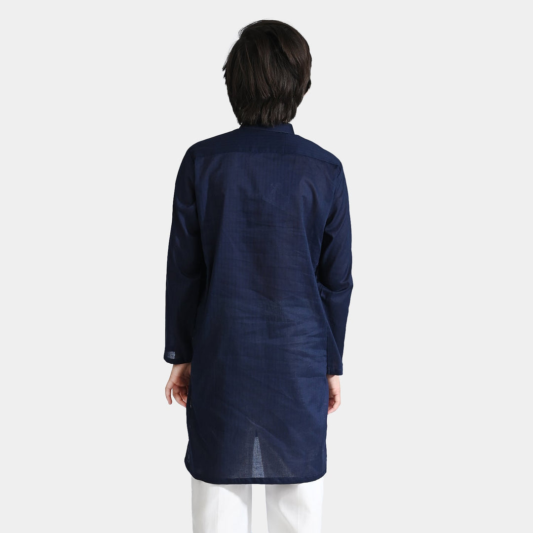 Boys Jacquard Basic Kurta-NAVY