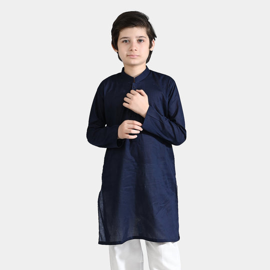 Boys Jacquard Basic Kurta-NAVY