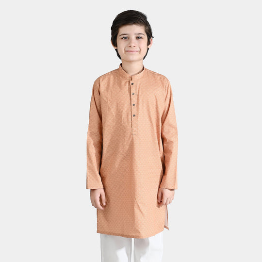 Boys Cotton Printed Kurta (Ethnic)-BEIGE