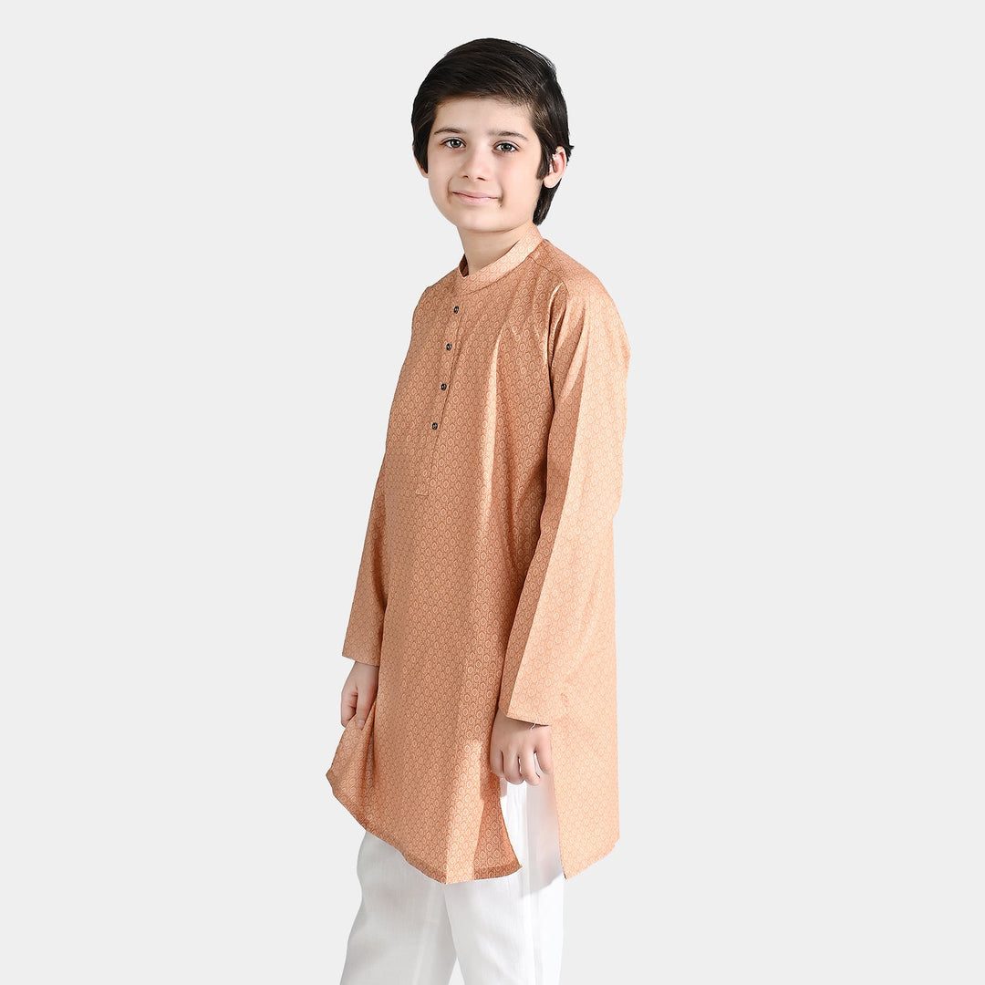 Boys Cotton Printed Kurta (Ethnic)-BEIGE