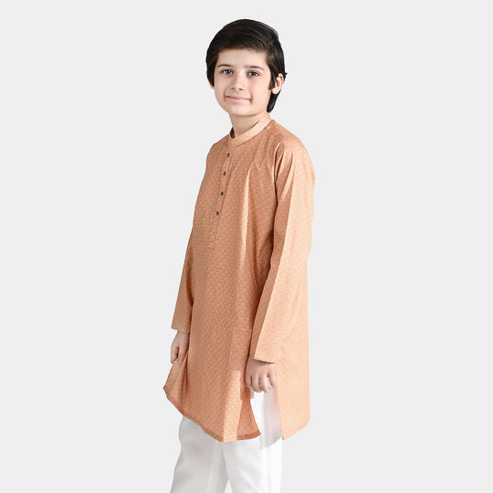 Boys Cotton Printed Kurta (Ethnic)-BEIGE