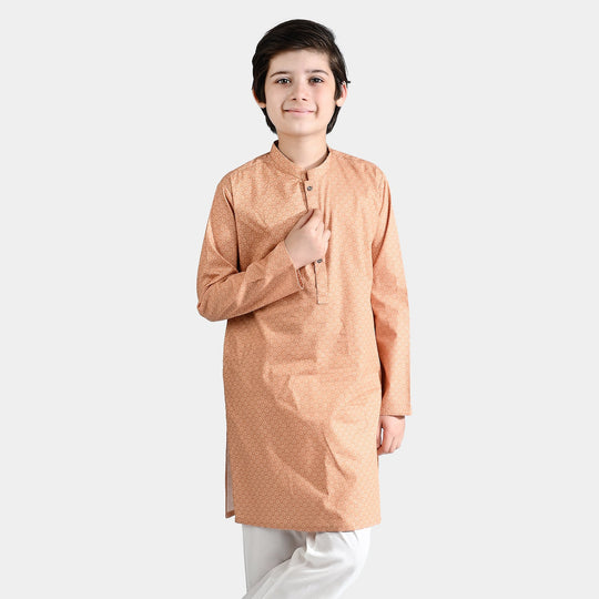 Boys Cotton Printed Kurta (Ethnic)-BEIGE