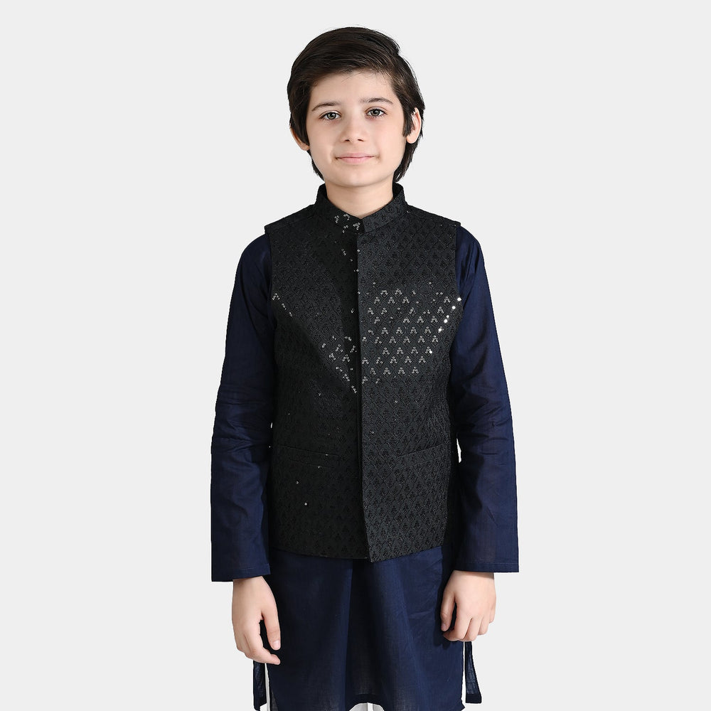 Boys Poly Viscose Waistcoat (Monotone)-BLACK