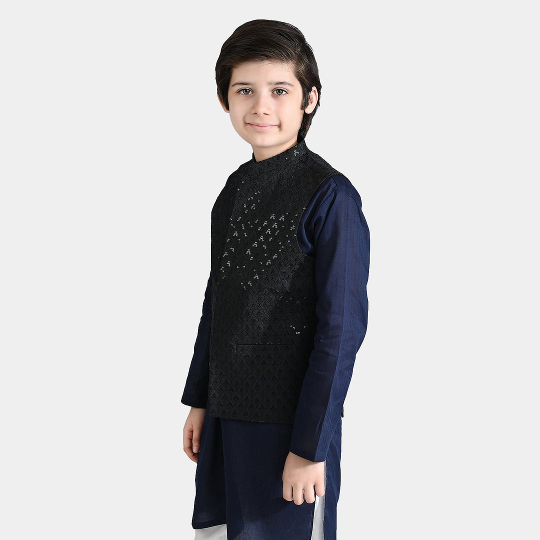 Boys Poly Viscose Waistcoat (Monotone)-BLACK