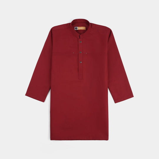 Boys Poly Viscose Kurta & Pajama Suit (Tribal Motif)-RED