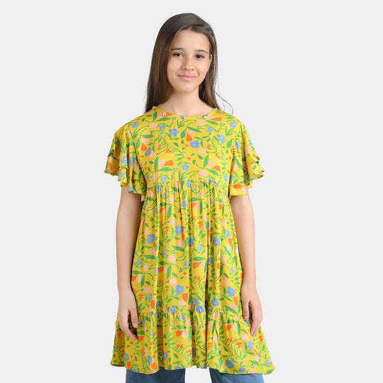Girls Cotton Viscose Casual Frock Sun Flowers-Multi