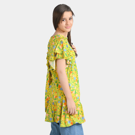 Girls Cotton Viscose Casual Frock Sun Flowers-Multi
