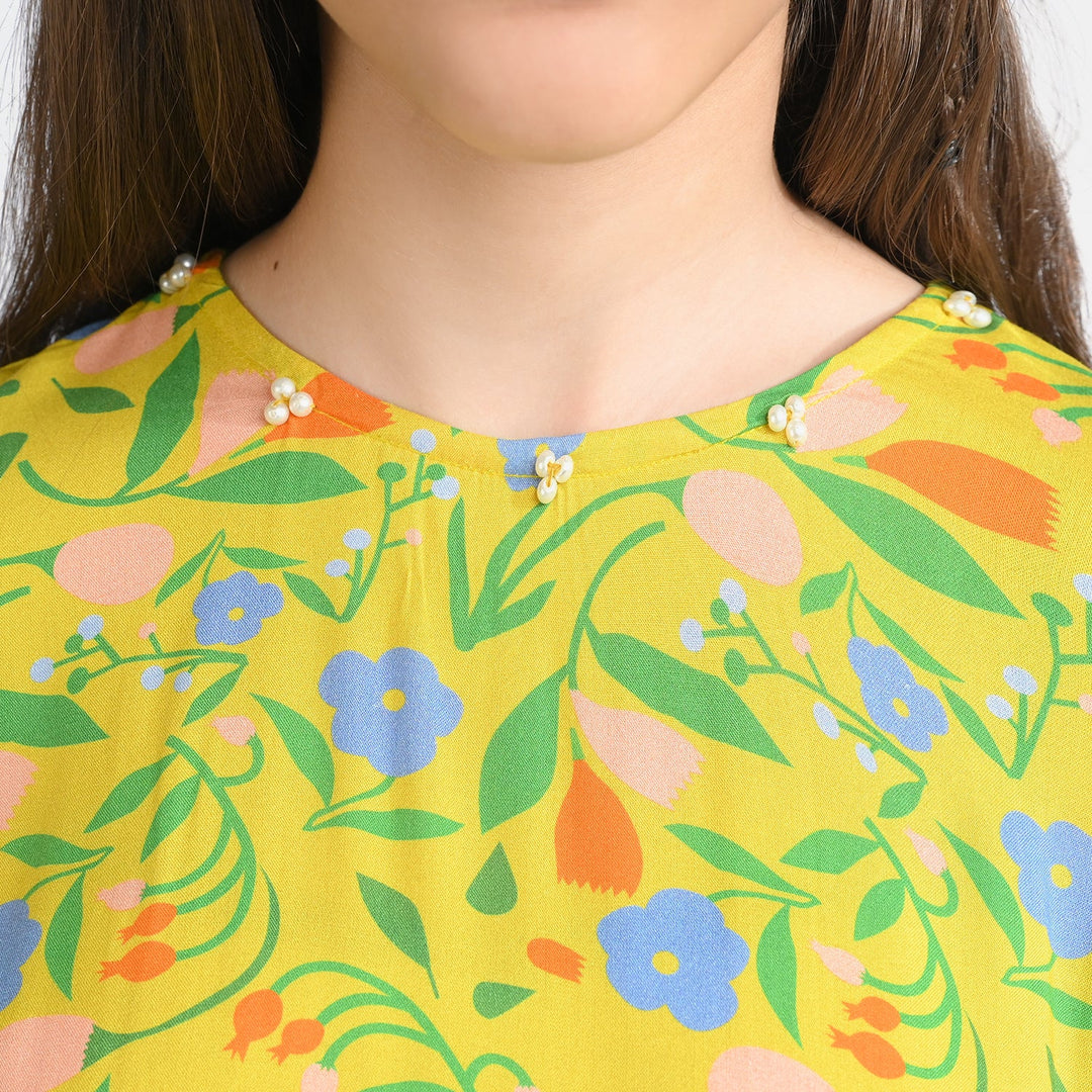 Girls Cotton Viscose Casual Frock Sun Flowers-Multi