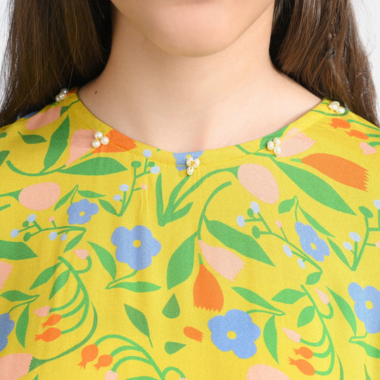 Girls Cotton Viscose Casual Frock Sun Flowers-Multi