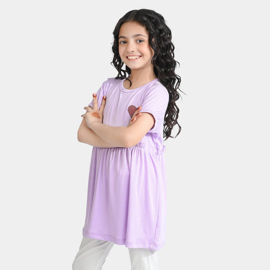 Girls Jacquard Jersey Frock Hearts-Purple