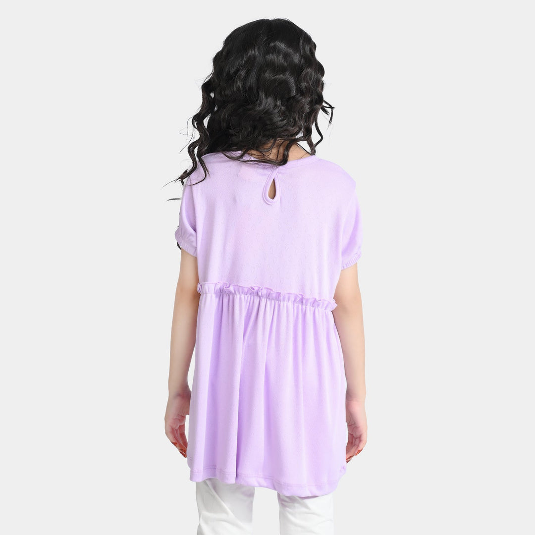 Girls Jacquard Jersey Frock Hearts-Purple