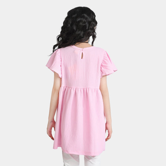 Girls Poly Crinkle Frock Hello Summer-Pink