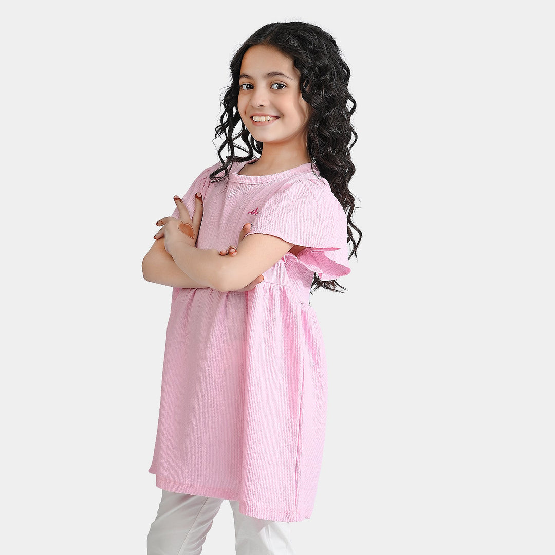 Girls Poly Crinkle Frock Hello Summer-Pink