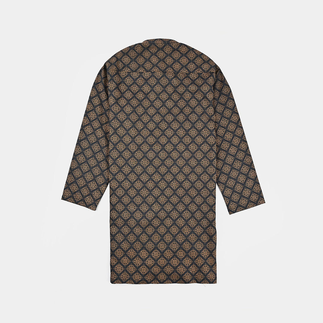 Boys Cotton Slub Printed Kurta (Indi Motif) -BLACK