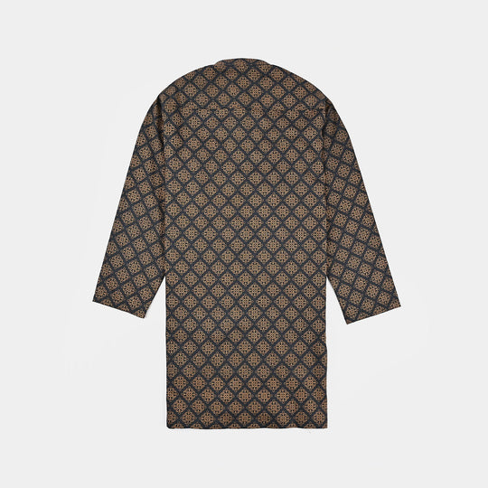 Boys Cotton Slub Printed Kurta (Indi Motif) -BLACK