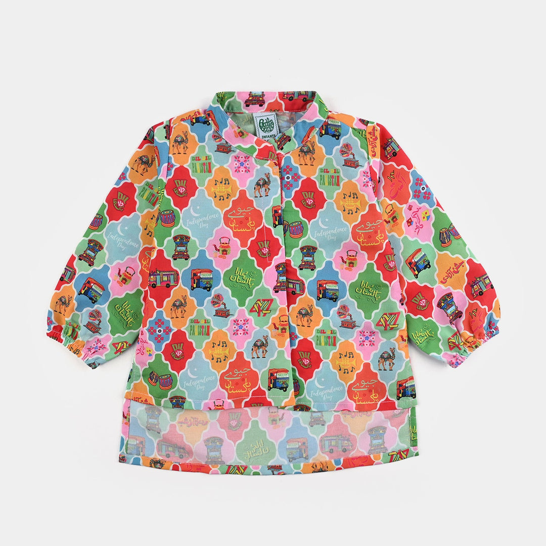 Infant Girls Poly Net Printed 2Pcs RikShaw-Multi