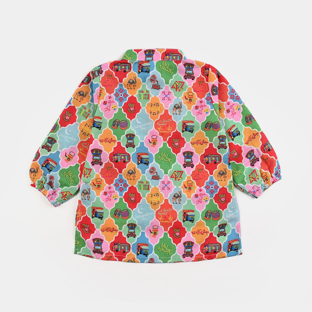 Infant Girls Poly Net Printed 2Pcs RikShaw-Multi