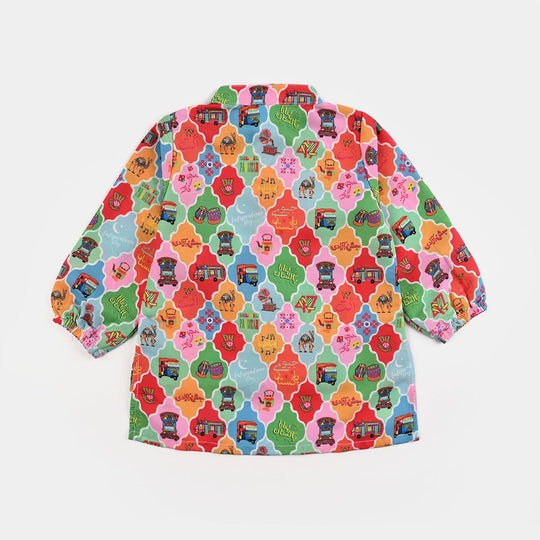 Infant Girls Poly Net Printed 2Pcs RikShaw-Multi