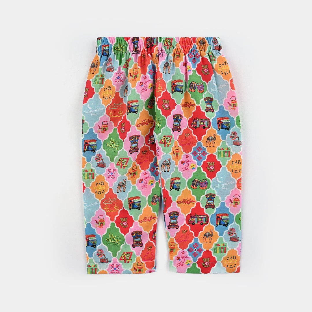Infant Girls Poly Net Printed 2Pcs RikShaw-Multi