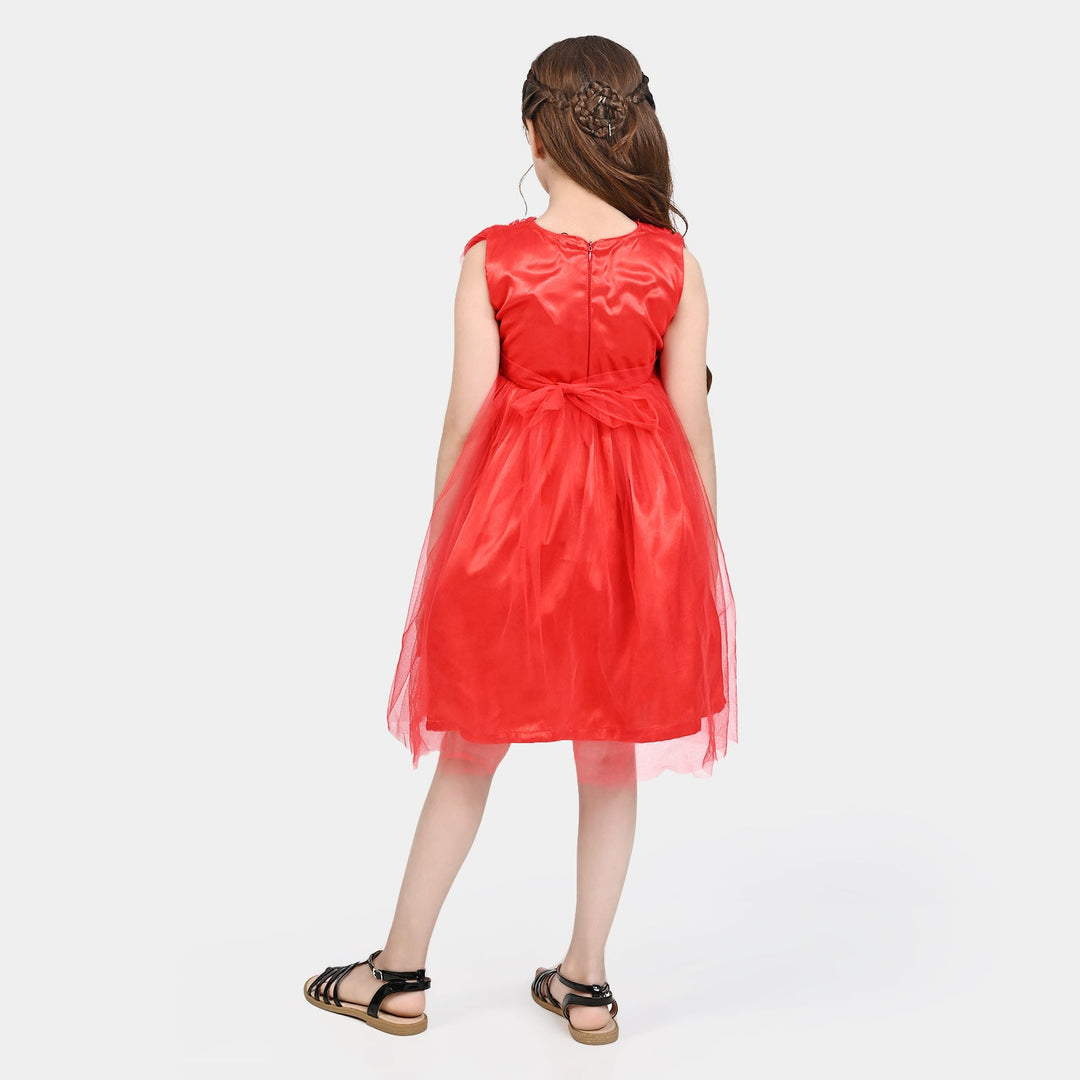 Girls Net Fancy Frock Princess-RED