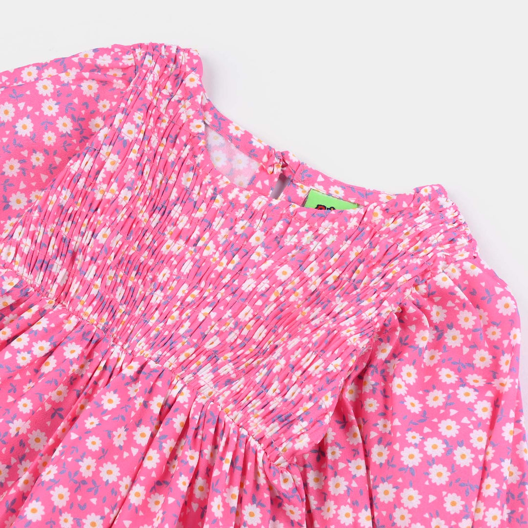 Infant Girls Raw Silk Casual Frock-Pink