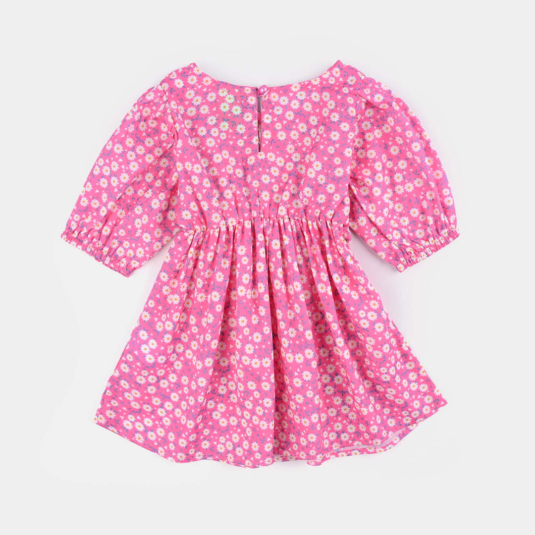 Infant Girls Raw Silk Casual Frock-Pink
