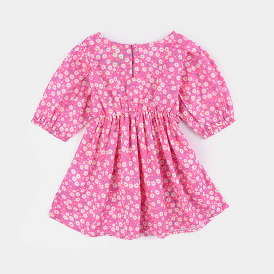 Infant Girls Raw Silk Casual Frock-Pink