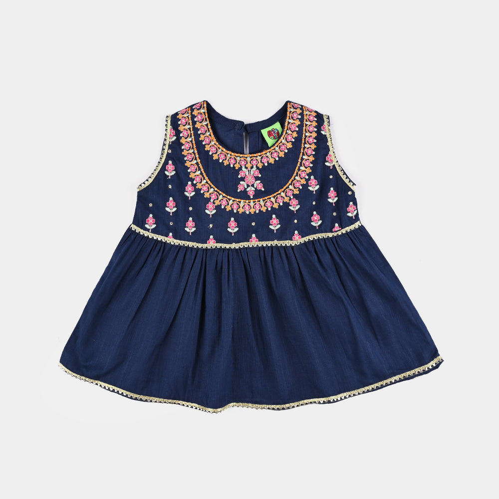 Infant Girls Cotton Slub Emb 2Pcs Raqs-Navy Blue