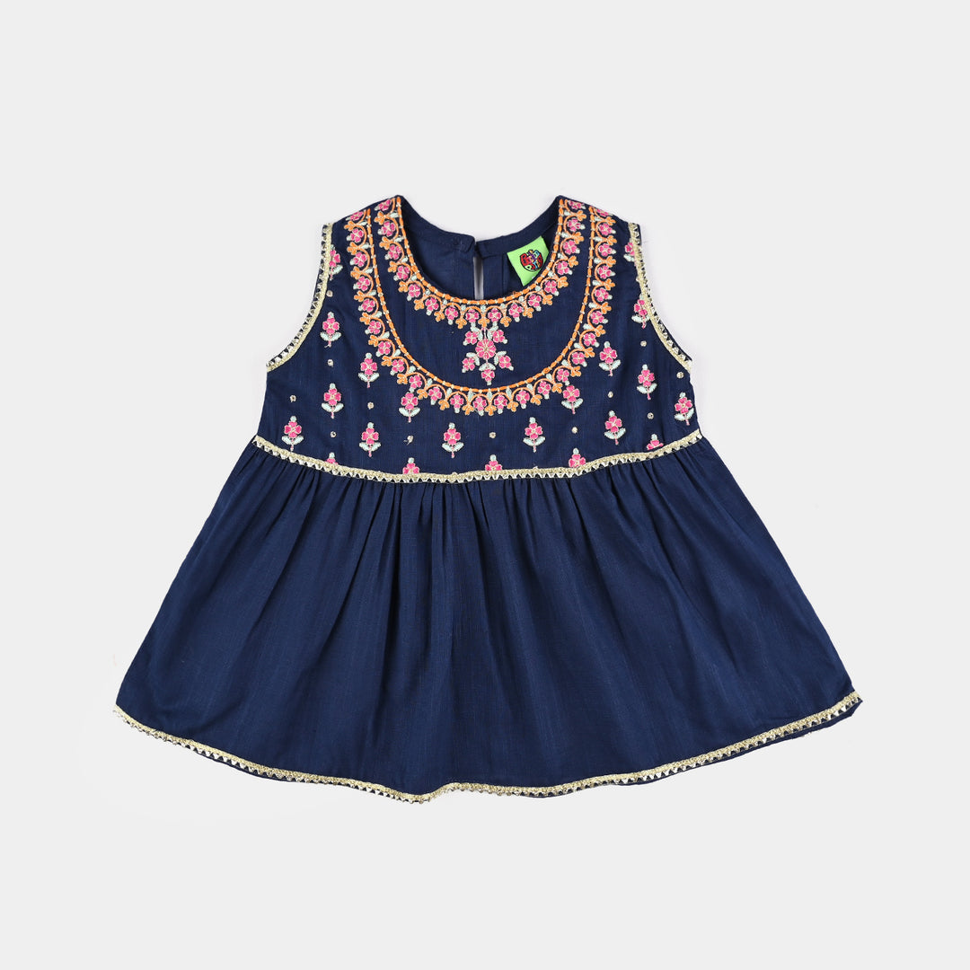 Infant Girls Cotton Slub Emb 2Pcs Raqs-Navy Blue