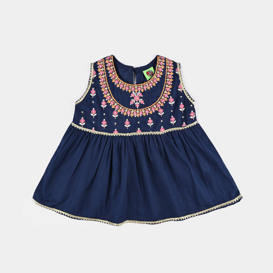 Infant Girls Cotton Slub Emb 2Pcs Raqs-Navy Blue