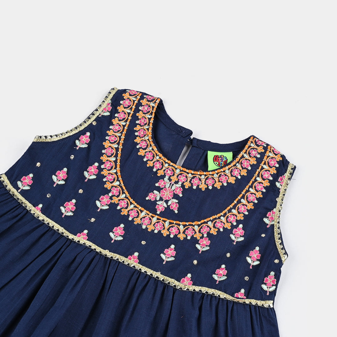 Infant Girls Cotton Slub Emb 2Pcs Raqs-Navy Blue