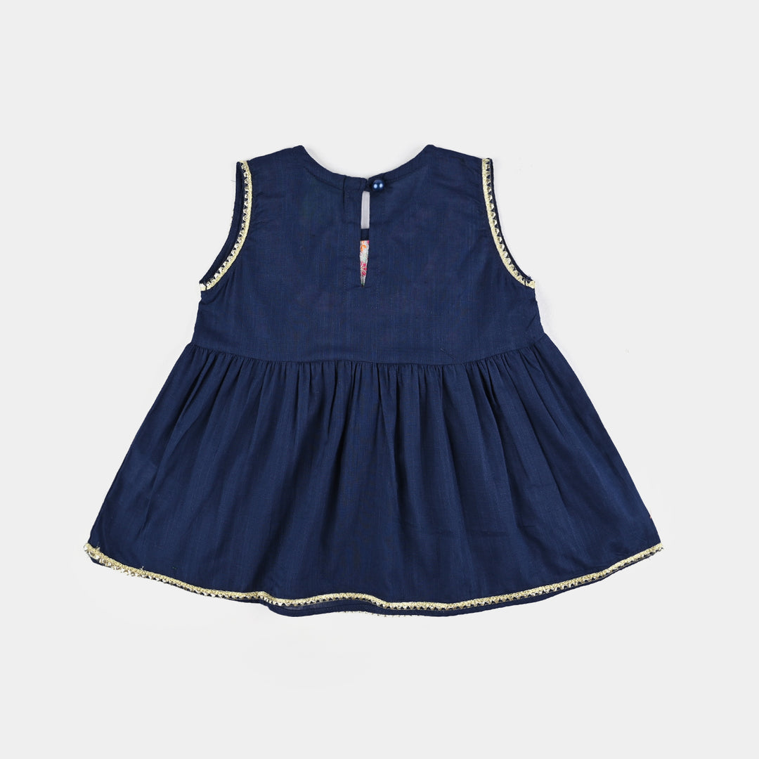 Infant Girls Cotton Slub Emb 2Pcs Raqs-Navy Blue