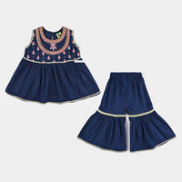 Infant Girls Cotton Slub Emb 2Pcs Raqs-Navy Blue