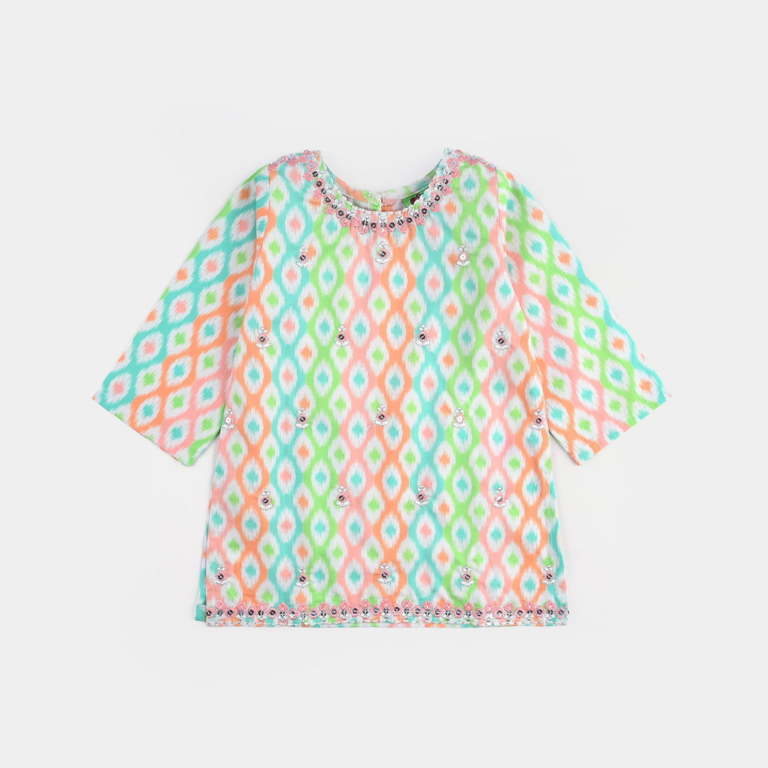 Infant Girls Cotton Poplin Printed & Emb 2 Pcs Pink Zari-Multi