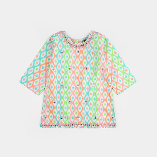 Infant Girls Cotton Poplin Printed & Emb 2 Pcs Pink Zari-Multi