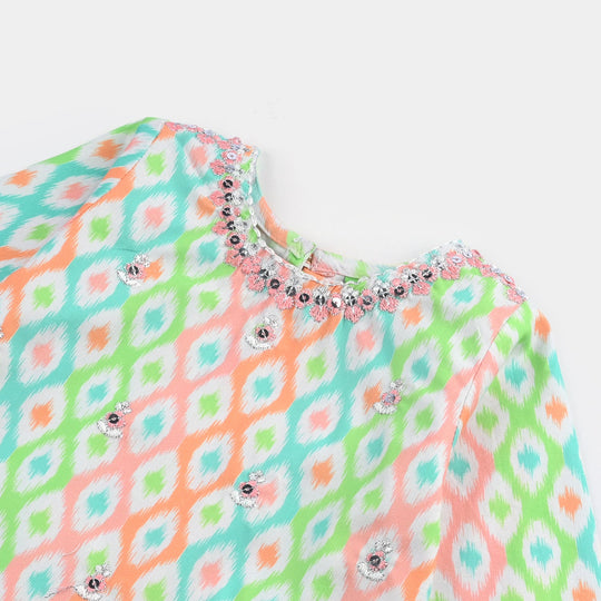 Infant Girls Cotton Poplin Printed & Emb 2 Pcs Pink Zari-Multi