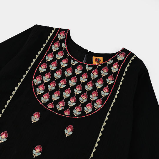 Girls Cotton Emb 2Pcs Gulbahar-BLACK
